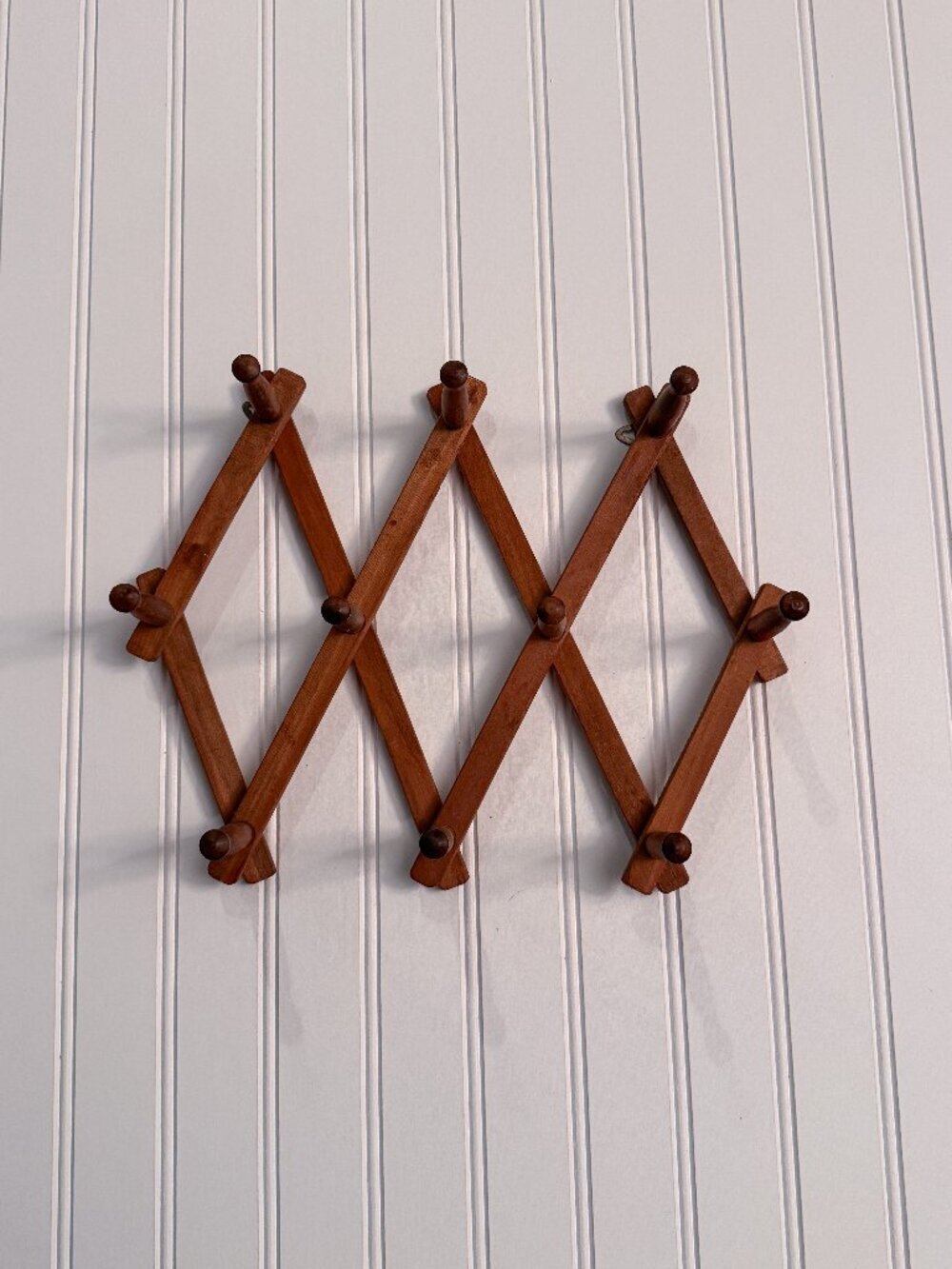 Vintage Wooden Accordion Peg Rack | Expanding Wall Coat & Hat Rack